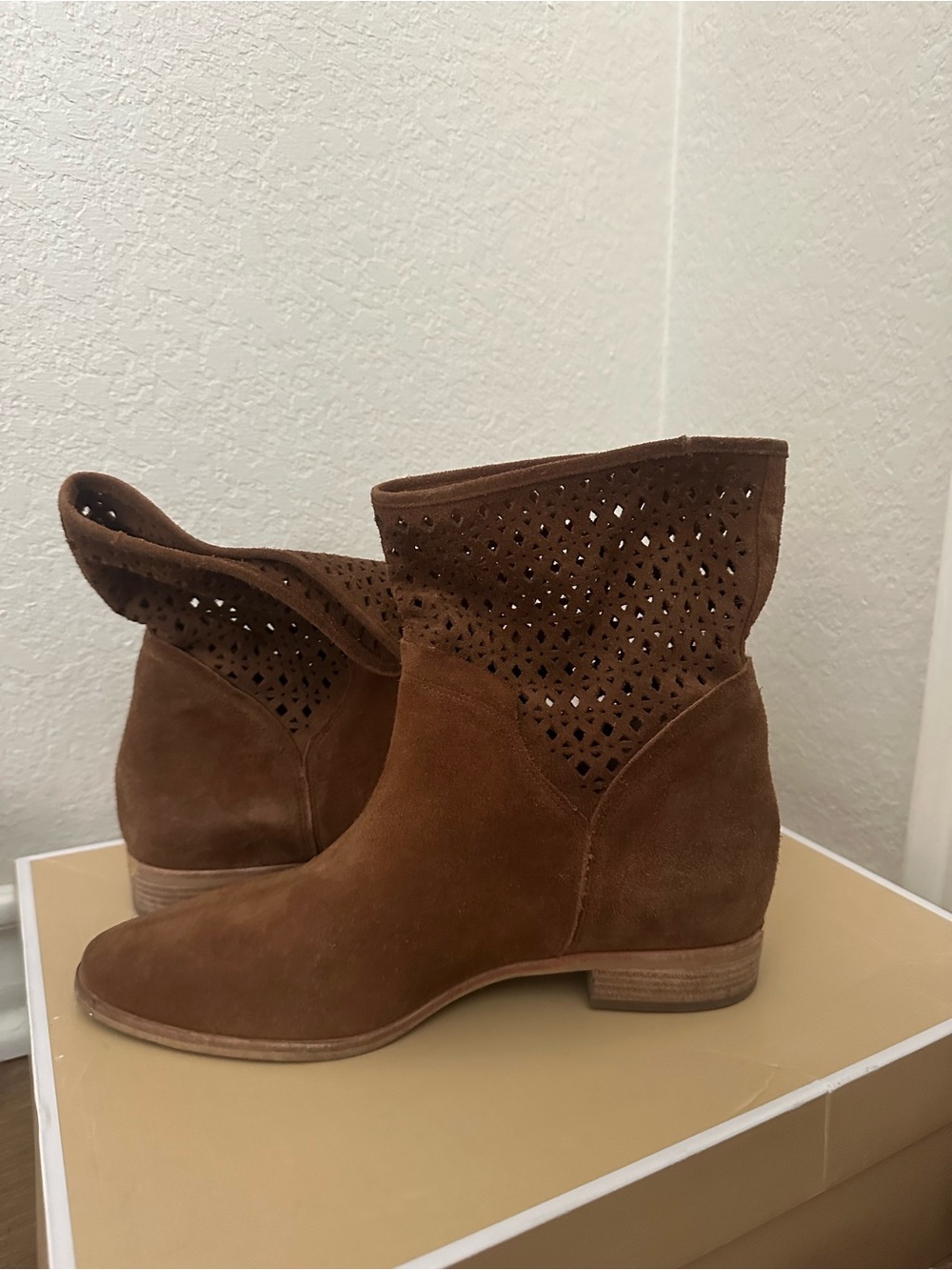 MICHAEL Michael Kors Perforated Suede Ankle Booties in Chestnut